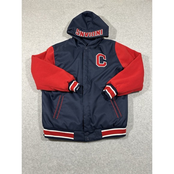 Cleveland INDIANS JH Designs Reversible Hooded Nylon Coat Youth XL Vintage - Picture 1 of 9
